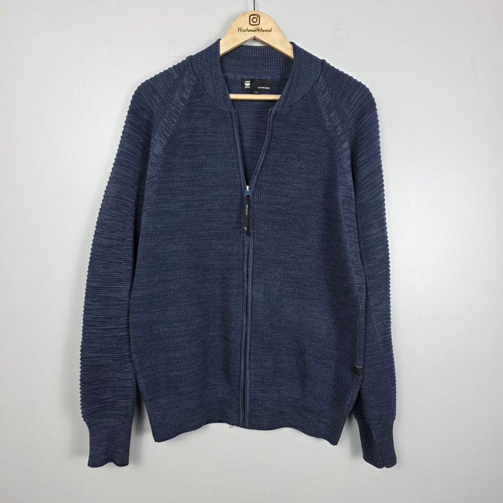 G-Star Raw Mens 3D Biker Zip Thru Knit Cardigan Blue D21952 Size M